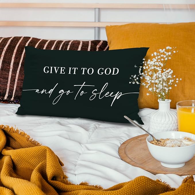 Give It to God and Go to Sleep, Decorative Pillows Cover for Bed, Throw Pillows Cover for Bed,12x20 Inch Pillow Case,Decorative Bed Pillows for Bedroom Room(12x20, Black)
