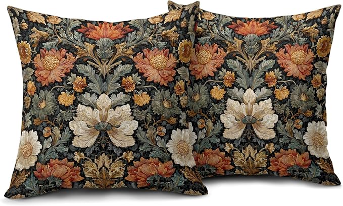 Vintage Floral Boho Pillow Covers 18X18 Inch Set of 2 Bohemian Abstract Botanical Flower Decorative Pillow Cases Spring Summer Cushion Case Farmhouse Home Decor for Sofa Couch