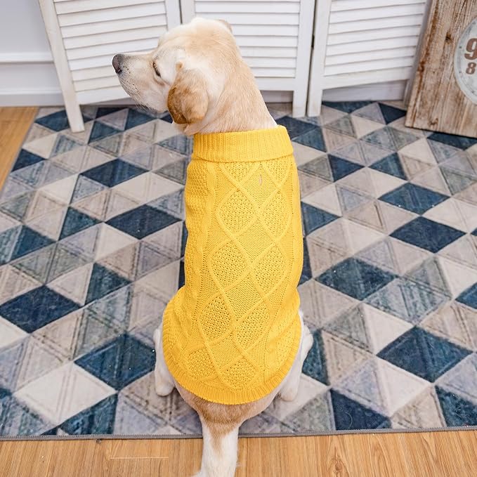 Mihachi Turtleneck Dog Sweater - Winter Coat Apparel Classic Cable Knit Clothes with Leash Hole for Cold Weather, Ideal Gift for Pet in New Year