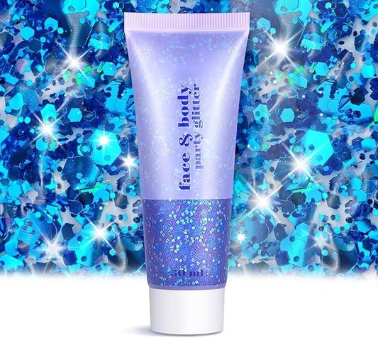 Body Face Glitter Makeup - Christmas Face Glitter Kids Stocking Stuffers, Sparkly Chunky Hair Glitters, Mermaid Birthday Decorations Rave Outfits for Kids (Blue Body Glitter)