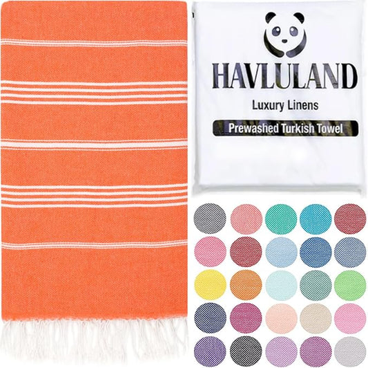 HAVLULAND Turkish Beach Towels, Oversized 40"x72" Turkish Bath Towel, Highly Absorbent Quick Dry Sand Free Beach Towels for Beach Pool Spa Gym Yoga Travel Camping Picnic Blanket - Orange