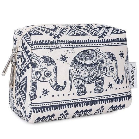 Narwey Small Makeup Bag for Purse Mini Cosmetic Bag Travel Makeup Pouch Zipper Pouch Cute Make up Bags with Compartments for Women Girls (Elephant, Small)