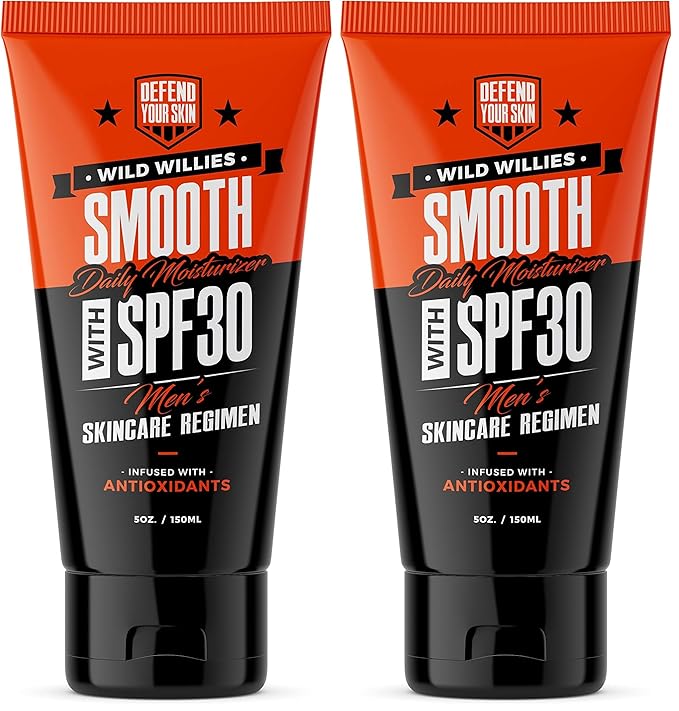 Wild Willies Men's Daily Facial Moisturizer SPF 30 - Antioxidant & Essential Oil Formulated Face Moisturizer for Men - Lightweight Face Lotion for Dry or Oily Skin - Men's Skin Care (Pack of 2)