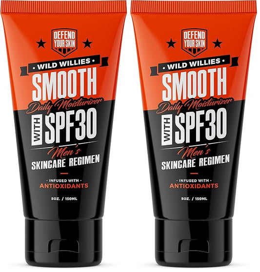 Wild Willies Men's Daily Facial Moisturizer SPF 30 - Antioxidant & Essential Oil Formulated Face Moisturizer for Men - Lightweight Face Lotion for Dry or Oily Skin - Men's Skin Care (Pack of 2)