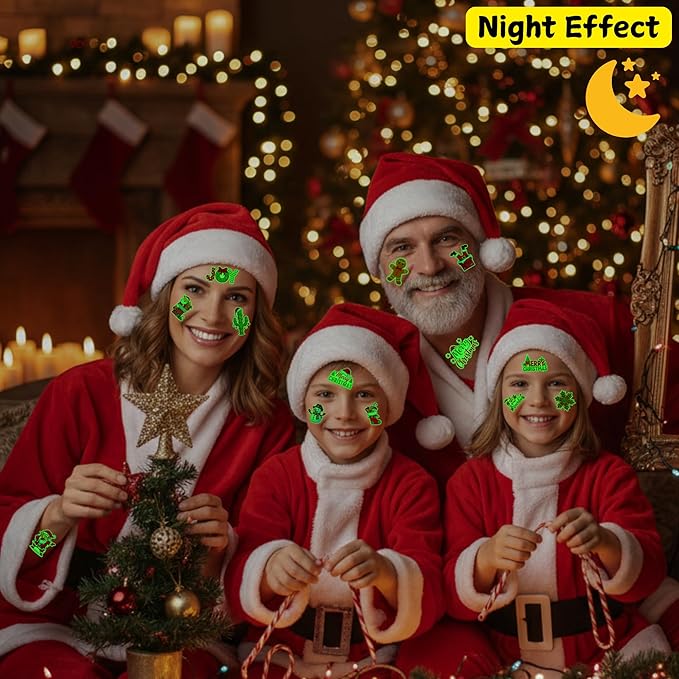 Glow In Dark Christmas Temporary Tattoos | Luminous Christmas Decorations Accessories Party Favors Supplies Goodie Bags Stocking Stuffers Xmas Santa Claus Snowman Gift Idea For Kis Teen Adult-60Pcs