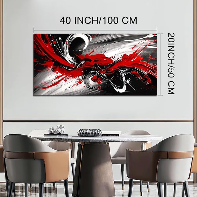 Black and White Red Large Canvas Wall Art for Living Room Framed Print Picture Painting Bedroom Office Wall Decor Modern Room Abstract Wall Decorations Artwork Size 20x40 Ready to Hang
