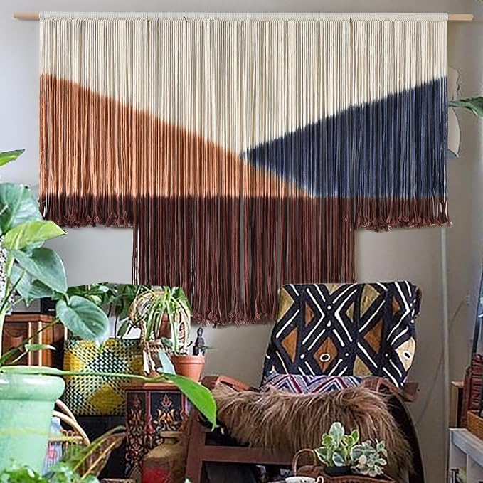 Jakalin Macrame Wall Decor Geometric Dip Dyed Tapestry Home Decor 57"x39" | Hand-dyed,Cotton Macrame Wall Art, Artisan Style, Boho Home Decor, Statement Piece,Craftsmanship Living Room, Bedroom, Office