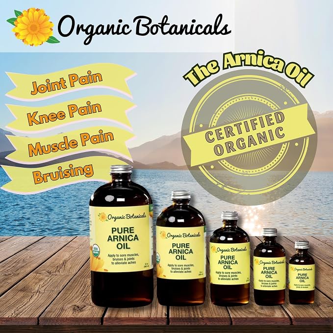 Arnica Oil - Pure Organic Muscle Discomfort Bottle - Arnica Montana Oil for Arthritis, Bruising & Swelling, Muscle, Joint Discomfort, and Sports Injuries, Arnica Massage Oil, 1 GAL