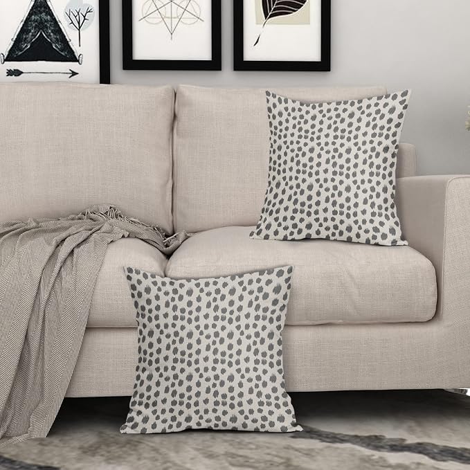 Grey Gray Cream Pillow Covers 24x24 Set of 2 Boho Design Polka Dot Throw Pillows Modern Brush Strokes Print Decorative Outdoor Pillowcase Square Cushion Cover Linen Pillow Case for Home Sofa Couch Bed