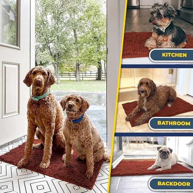 Muddy Mat® | Super Water Absorbent Door Mat Indoor, Microfiber Quick Dry Chenille Entryway Rug, Slip Resistant Front Door Mat, Indoor Mats for Entryway, Machine Washable Pet Rug, Brick Red 48" x 72"