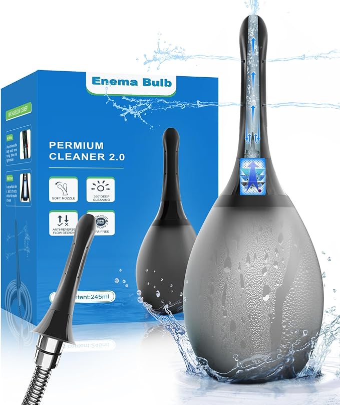 Enemas Anal Douches for Men Women - Enema Bulb with Soft Silicone Nozzles,Anti Backflow Shower Douche Enema Kit,Feminine Care Shower Enema Douche Kit Cleaner Flusher,Shower Tube Connectable,Black