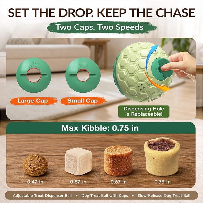 KADTC XL Rolling Dog Treat Dispenser Toys, Wobble Giggle Ball & Slow Feeder | Soft Shell/Tough Core | 3-Cup Kibble Capacity | Adjustable Flow | Burns Energy | Brain Game | Fights Boredom | Indoor/Outdoor