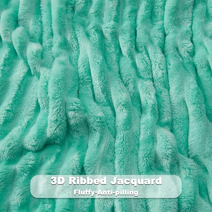 NEWCOSPLAY Fleece Ribbed Cozy Throw Blanket for Couch, Aqua, 50"x60" | Premium Silky Flannel Blanket, Soft Lightweight Fluffy Throw Blanket for Bed Sofa Decor, Gift for All Season Use