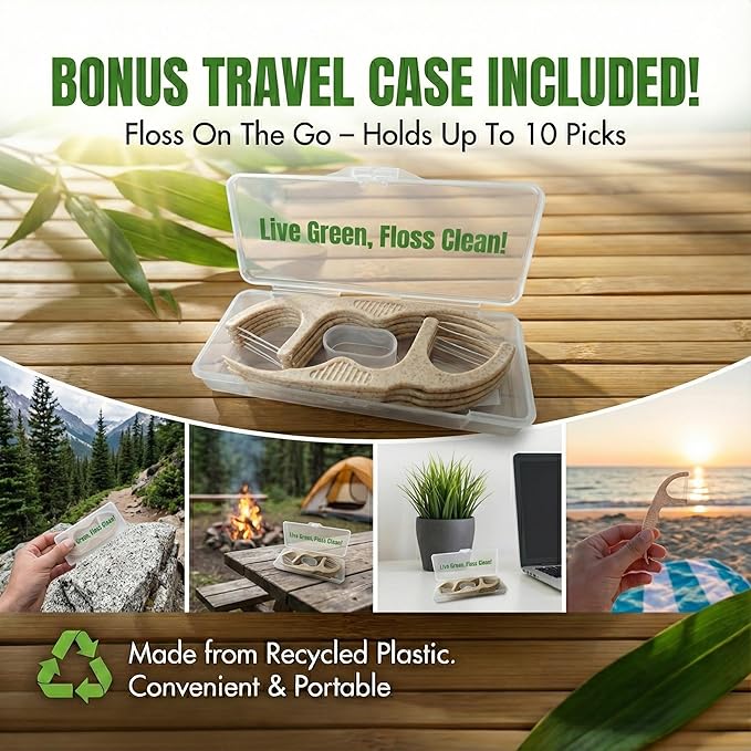 Plant Based Floss Picks(220pcs) with Travel Case- Planet-Friendly Thin Single Thread Dental Picks, Shred-Resistant- Easy Glide for Plaque Removal & Gentle on Gum -Oral Care for Adults & Kids