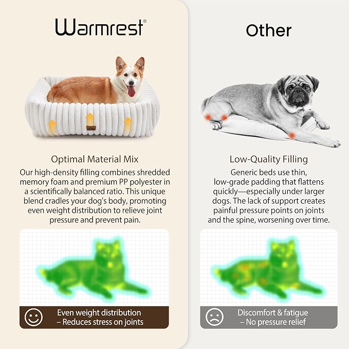 Dog Bed Medium Size Dog, Rectangle Orthopedic Pet Bed for Car and Indoor, Comfort Fluffy Memory Foam Dog Beds with Anti-Slip Bottom, Cream (30x24x8 inches)