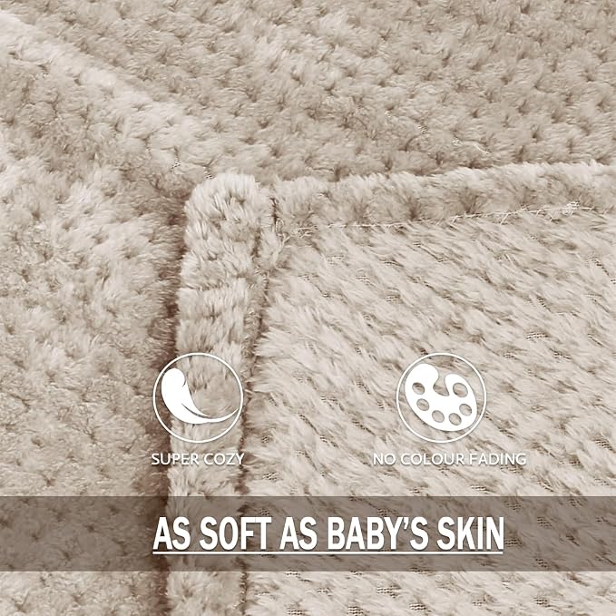 Exclusivo Mezcla Soft Waffle Fleece Bed Blanket Twin Size, Tan | Lightweight Plush Blanket for Bed, Couch, Sofa, Cozy Fluffy Design for Bedroom, Guest Room, All Season, 60x80 Inches