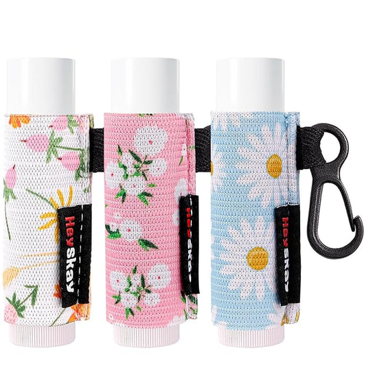 HEYSKAY 3PCS Lip Balm Holder Sleeves Lipstick Keychain Holder Chapsticks Holder Lip Gloss Holder Keychain Lipstick Elastic Sleeves(Floral Set B)