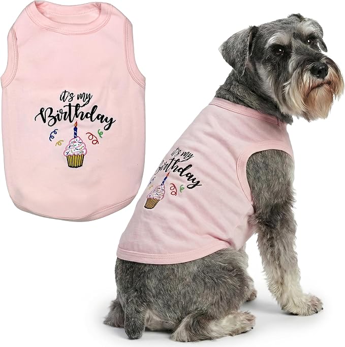 Parisian Pet Dog Shirt – 100% Cotton Shirts for Large Dogs – Pink Sleeveless Puppy Clothes – Lightweight and Breathable Dog Birthday Shirt – Girl Dogs Clothes - Stretchy Pet T Shirts