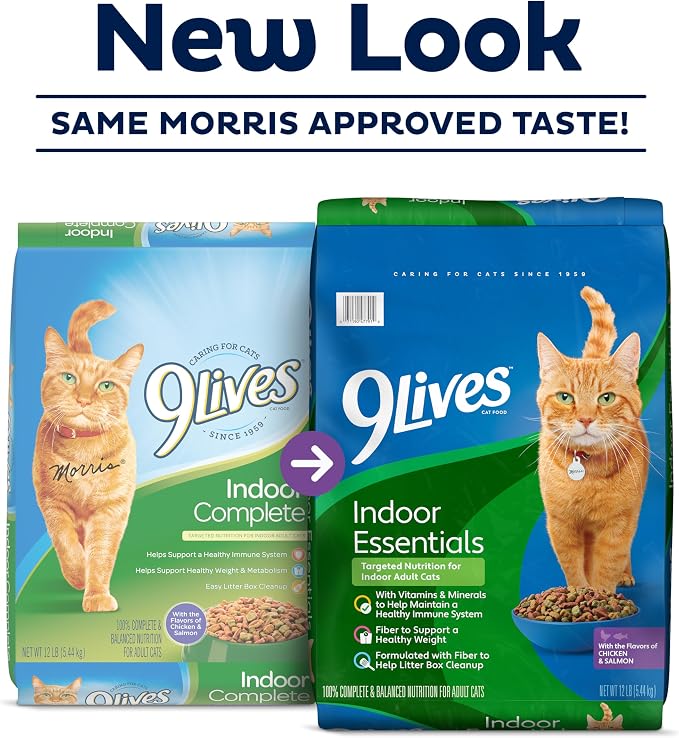 9Lives Indoor Essentials Dry Cat Food with Chicken & Salmon, 3.15 lb. Bag | 4-Pack, 100% Complete & Balanced Nutrition For Indoor Adult Cats With Lean Protein & Fiber To Help Support A Healthy Weight