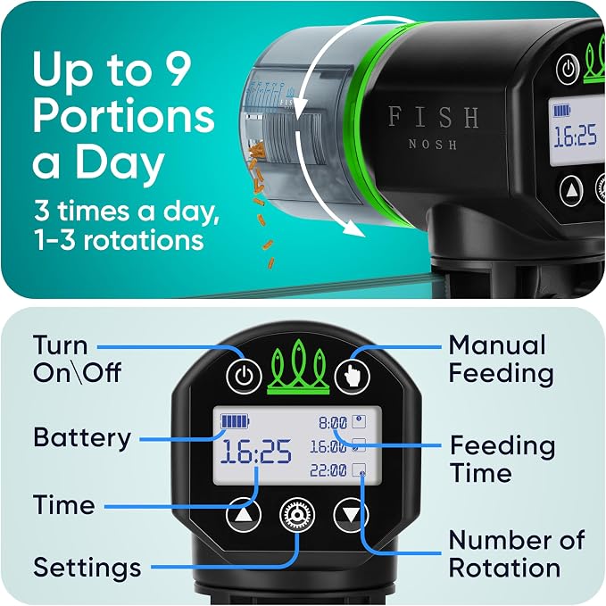 Automatic Fish Feeder for Aquarium - New Generation 2026, Auto Food Dispenser with Timer for Small Tank, Big Aquariums & Pond (Green)