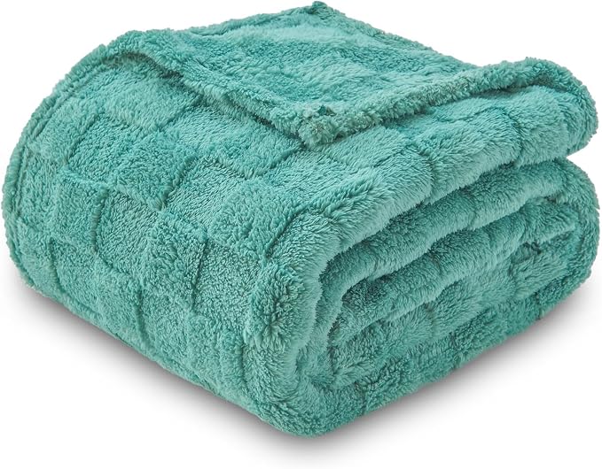 NEWCOSPLAY 3D Checkered Flannel Twin Blanket, Mint Green, 60"x80" | Super Soft Cute Lightweight Decorative Premium Silky Fleece Blanket for Couch Sofa Bed, Gift for Women Men, All Season Use