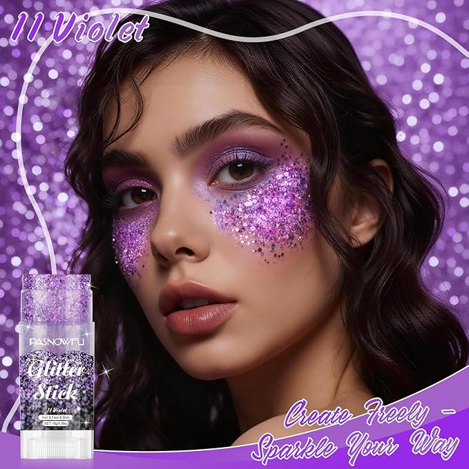 Violet Body Glitter Stick, Purple Face and Body Glitter for Women and Girls, Hair Tinsel Stick for Festival Party Makeup Concert Outfits, Kpop Demon Hunters Costume Theme Music Festival