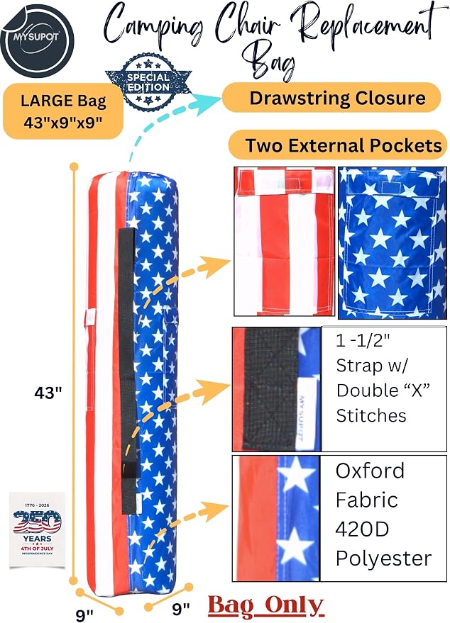 Replacement Bag for Folding Camping Chair, Portable Camp Chair, Hammock, Yoga Mat, Umbrella, Tents, Tripods, Fishing Poles - 420D Oxford Polyester Fabric