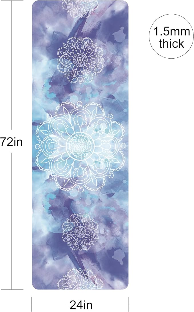 nuveti Printed Travel Yoga Mat-1/16 Inch Thick Non Slip Fitness Workout Mat with Carrying Bag, Foldable Lightweight Suede & Natural Rubber Yoga Mat for Yoga Pilates and Fitness 72" L x 24" W x 1.5mm