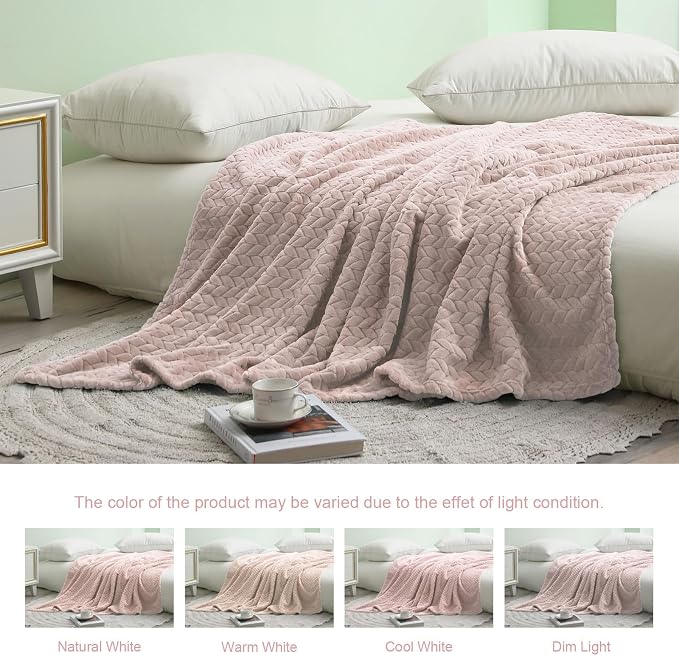 Exclusivo Mezcla Soft Fleece Bed Blanket Twin Size, 60”x80”, Camel | Cozy Fluffy Lightweight Blankets for Summer, Decorative Plush Flannel Throws for Living room, Bedroom with Leaves Pattern