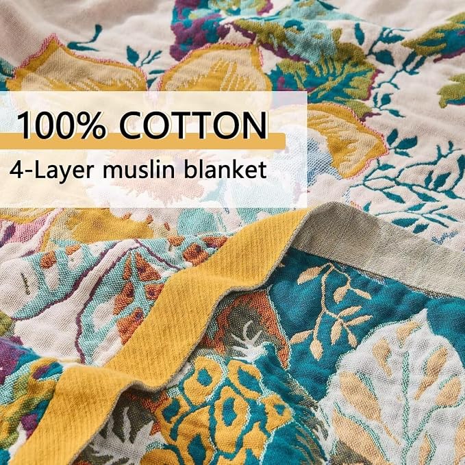 Boho Throw Blanket Farmhouse Decor Throw Blanket Bohemian Blanket for Bed 100% Cotton Muslin Woven Couch Blanket All Seasons Quilt Bedroom (C-Beige, 80"x90")