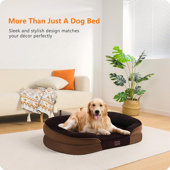 Dwanton Orthopedic Waterproof Large Dog Bed Sofa, Gel Memory Foam, 42" | Egg-Crate Foam Dog Sofa, Washable Pet Bed with Four Sided Bolster Cushion, Removable Cover & Non-Slip Bottom, Brown