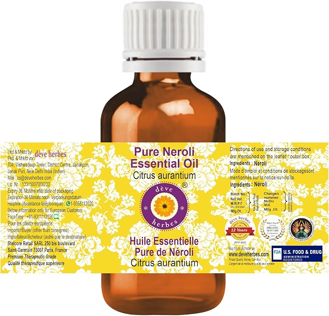 Deve Herbes Pure Neroli Essential Oil (Citrus aurantium) Steam Distilled 2ml (0.06 oz)