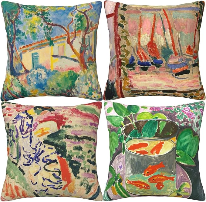 Matisse Painting Throw Pillow Covers 18x18 inches Set of 4 Abstract Art Painting Pillow Cases Aesthetic Decorative Cushion Covers for Sofa Couch Living Room