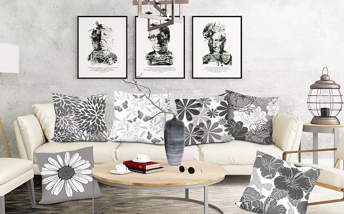 COMMINY Grey Pillow Covers 18x18 Set of 6 Decorative Daisy Flower Throw Pillow Cover for Couch Modern Cushion Cover for Patio Living Room Cushion Bed Farmhouse Home Decor | Flower Bloom, Farmhouse Cushion Cover, Breathable Linen, Standard Throw Pillow ...