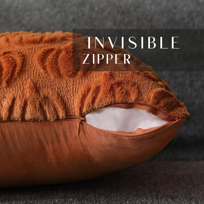 DFXSZ Fall Pillow Covers 24x24 2Pcs Rust Pumpkin Fall Decorations for Home | Fall decor Set of 2 Throw Pillow Cases Soft Plush Faux Fur Wool Couch Cushion for Chair Sofa Bedroom Living Room Home Decor