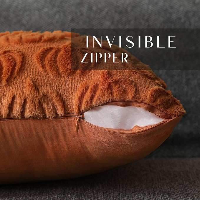 DFXSZ Fall Pillow Covers 26x26 2Pcs Rust Pumpkin Fall Decorations for Home | Fall decor Set of 2 Throw Pillow Cases Soft Plush Faux Fur Wool Couch Cushion for Chair Sofa Bedroom Living Room Home Decor