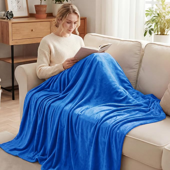 Exclusivo Mezcla Soft Fleece Blanket Twin Size for Bed, Cobalt Blue | 60x80 Inches, Double-Sided Brushed Flannel, Lightweight Plush Cozy Blanket for Home Decor, All Season, Machine Washable