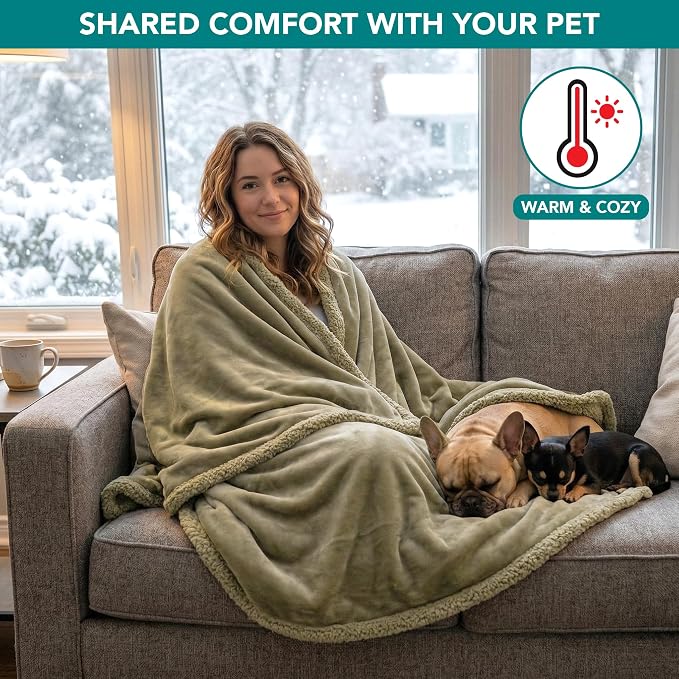 PetAmi Waterproof Dog Blanket for Medium Large Dog Pet, 60x40, Taupe Sherpa | 460 GSM Sherpa Fleece Reversible, Pee Proof Cat Blanket, Furniture Protector Cover for Couch Bed Sofa Kennel, Washable, Large