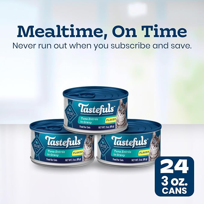 Blue Buffalo Tastefuls Tuna Flaked Wet Cat Food, 3 oz, 24 ct | Real Tuna First, Entrée in Gravy, No Chicken By-Product, Corn, Wheat, or Soy