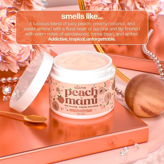 Amatemas Peach Mami Firming Body Cream - Hydrating Saggy Skin Tightening Cream and Anti Cellulite Lotion for Legs, Thighs, Hips, Arms, Belly, Bum - Lightweight, Quick-Absorbing Formula - 2 Ounces