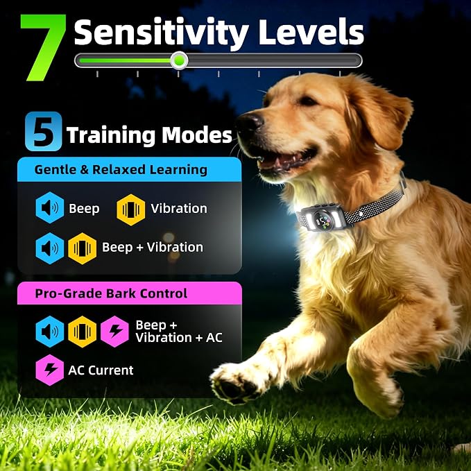 Jicawz Dog Bark Collar for Large Medium Small Dogs, AI No-Bark Collar for Dogs Training Collar, Smart Barking Collar, Rechargeable Bark Collar