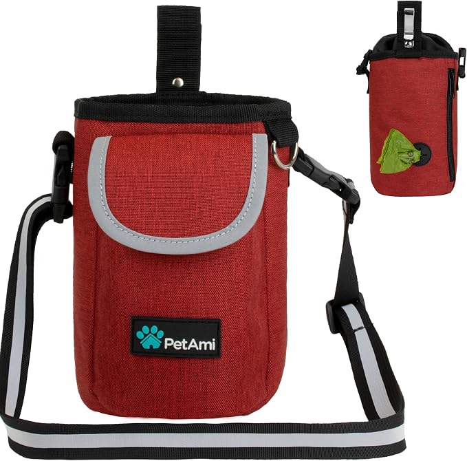 PetAmi Dog Treat Pouch, Large Hands-Free Training Bag, Red