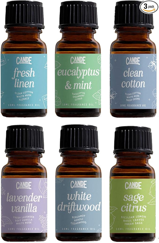 CANDECraftCo Premium Fragrance Oil Bundles – Diffuser Oils Fragrances Scented for Home, Candle Soap Making Supplies, Aromatherapy Blends for House (Clean, 6-Pack)