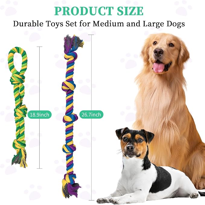 Dog Rope Toys for Large/Medium Aggressive Chewers, Tough Cotton Chew Toy, Tug of War Dog Pull Rope Teeth Cleaning (2 Pack-26.7Inch)