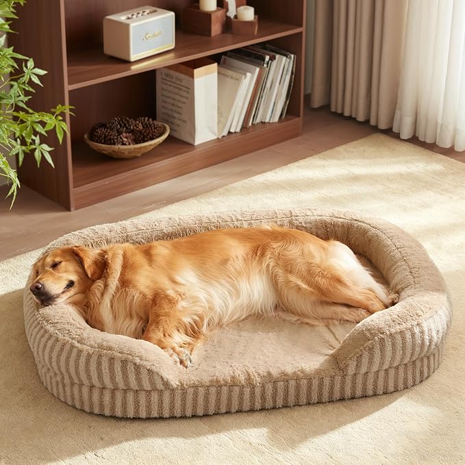 MIXJOY Orthopedic Dog Beds Large Sized Dog,Extra Large Washable Dog Bed Waterproof Oval Dogs Bed with Removable Cover,Egg-Crate Foam Big Pet Bed Couch with Bolster,Non-Slip Bottom,XL 42"X32",Brown