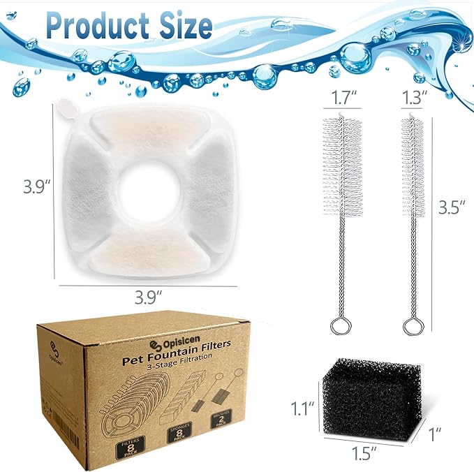 34 Pcs Cat Water Fountain Filters Replacement Compatible with VEKEN 95oz/2.8L Cat Water Fountain Filters Automatic Dog Water Fountain Filters Pet Fountain