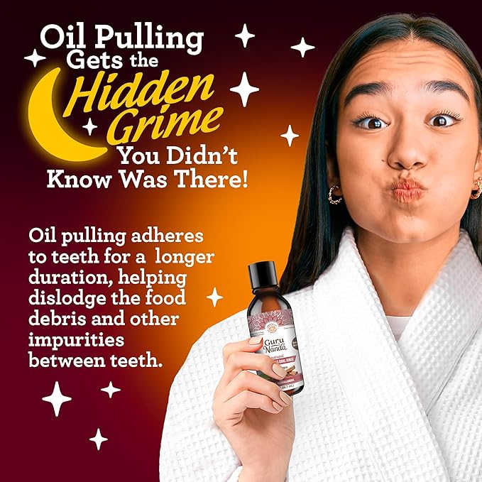 GuruNanda Cinnamon Oil Pulling Travel Sized Mouthwash, Promotes Calmness, with Neem & Ashwagandha for Fresh Breath & Happy Gums, Alcohol-Free, TSA-Friendly, 3 Oz