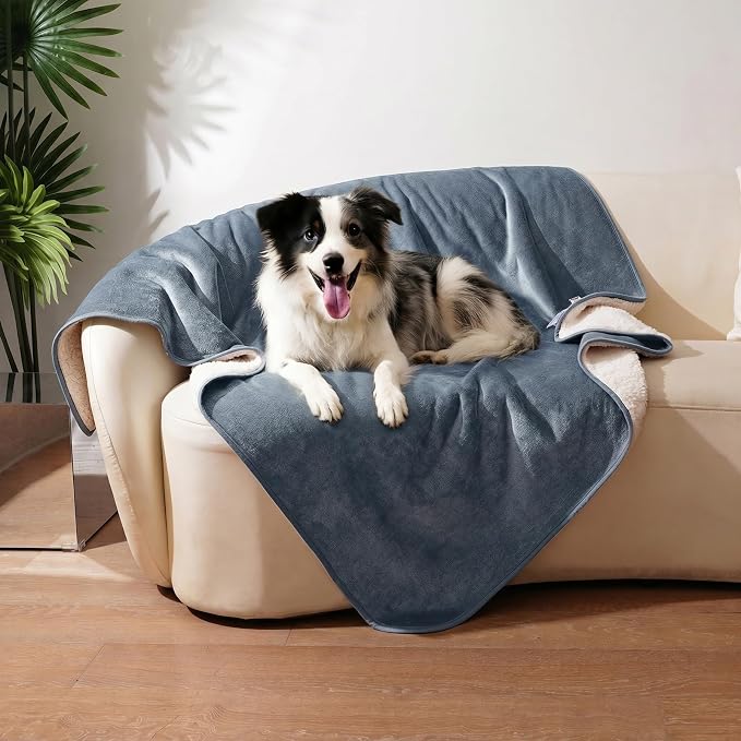 Sunheir Waterproof Dog Blankets for Large Dogs - Cat Blanket Washable for Couch Protection, Soft Sherpa Fleece Puppy Throw Blanket to Prevent Urine Leaks & Protects Furniture, 40"X 50", Grey