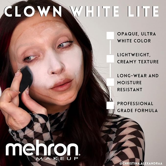 Mehron Makeup Clown White Lite | Professional Face Paint & Body Paint | White Cream Clown Makeup, Stage, Film, Cosplay, Mime, & Halloween 7 oz (198 g)
