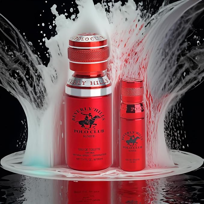 Beverly Hills Polo Club Ignite Men's Cologne Bonus Pack - Designer Eau De Toilette Spray Set 3.4oz & Travel 0.5oz - Long-Lasting, Alluring, Signature Fragrance for the Modern Man